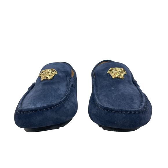 Versace La Medusa Suede Driver Loafers Moccasins Navy Blue Size 42 - Picture 4 of 12